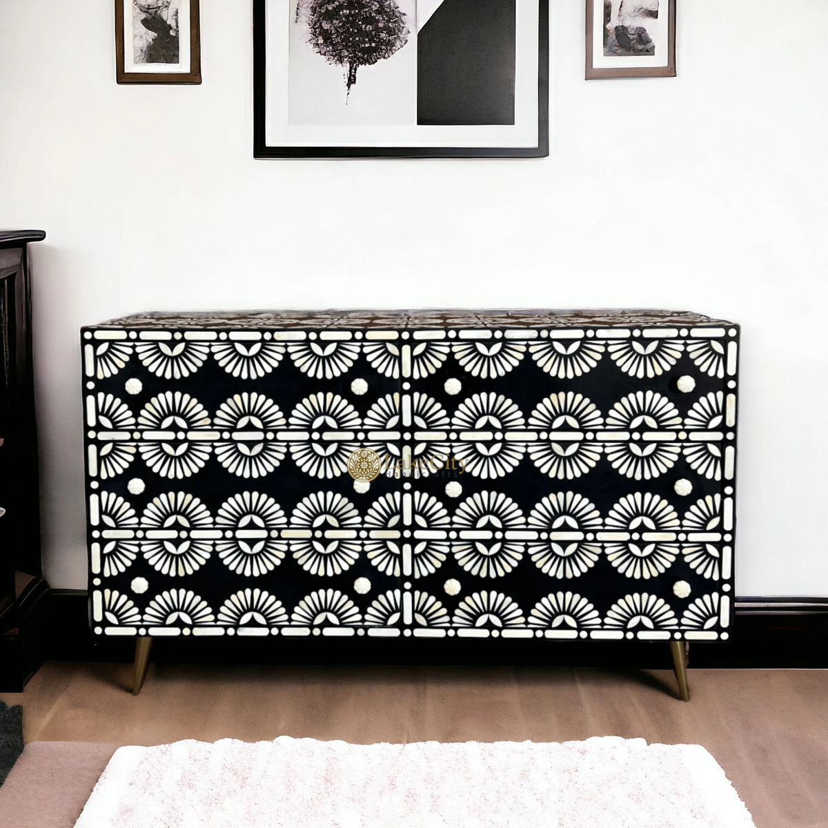 Tokyo Bone Inlay Six Drawer Dresser Black | Black Bone Inlay Chest Of Drawer