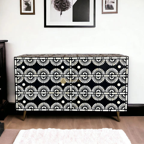 Tokyo Bone Inlay Six Drawer Dresser Black | Black Bone Inlay Chest Of Drawer