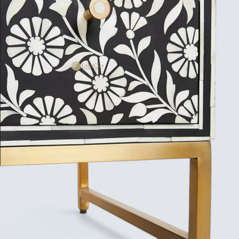Bone Inlay Sun Flora Design 6 Drawers Chest Black