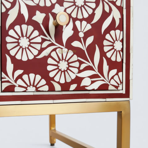 Bone Inlay Sun Flora Design 6 Drawers Chest Red