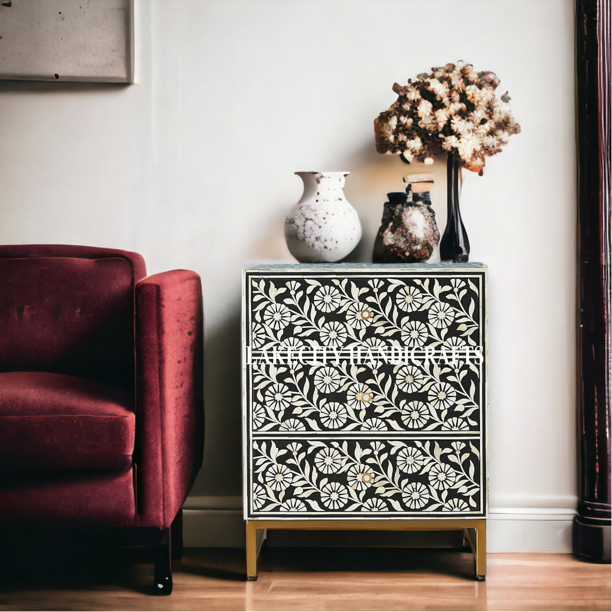 Lalita Bone Inlay Nightstand Black