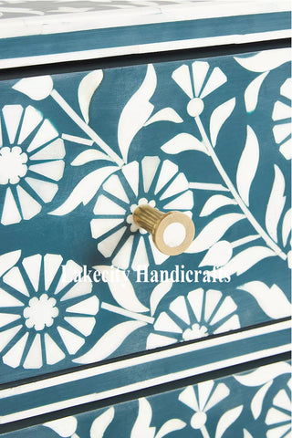 Lalita Bone Inlay Nightstand Teal Green | Green Bedside Table