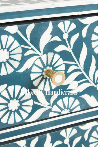 Lalita Bone Inlay Nightstand Teal Green | Green Bedside Table