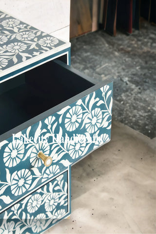 Lalita Bone Inlay Nightstand Teal Green | Green Bedside Table