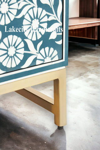 Lalita Bone Inlay Nightstand Teal Green | Green Bedside Table