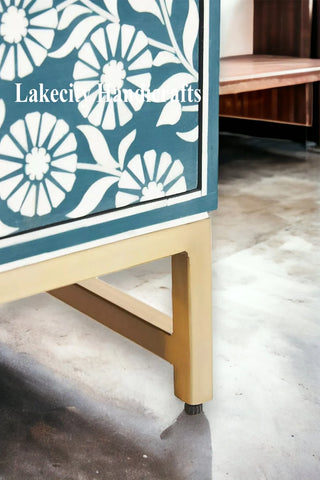 Lalita Bone Inlay Nightstand Teal Green | Green Bedside Table