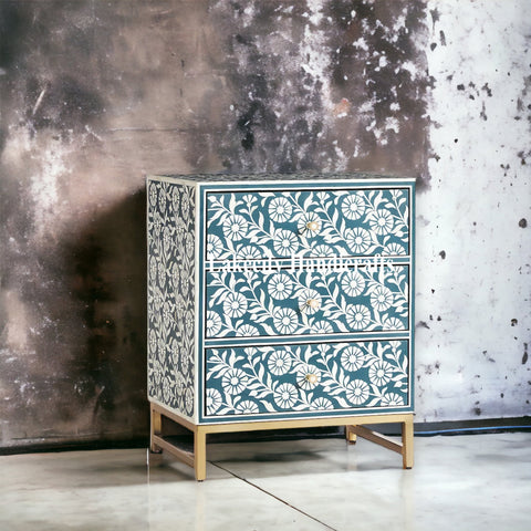 Lalita Bone Inlay Nightstand Teal Green | Green Bedside Table
