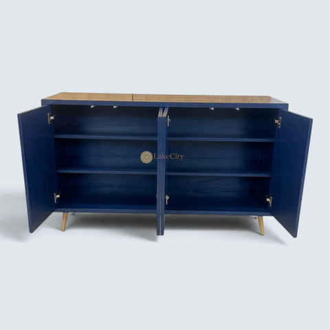 Buffet 2 tiroirs et 4 portes en marqueterie d'os, design cygne, noir