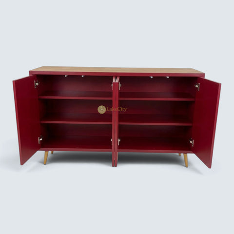 Buffet 2 tiroirs et 4 portes en marqueterie d'os, design cygne, noir