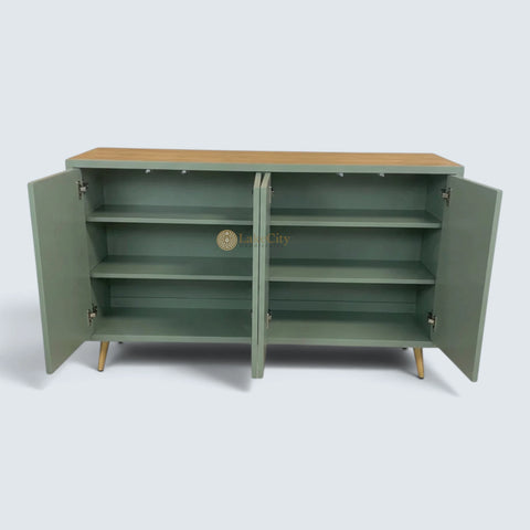 Bone Inlay Swan Cabinet 4 Doors Slate Green