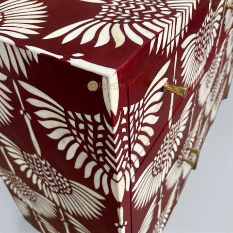 Bone Inlay Swan Design 2 Drawers & 4 Doors Buffet Table Red