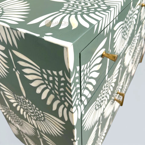 Bone Inlay Swan Design 2 Drawers & 4 Doors Buffet Table Slate Green