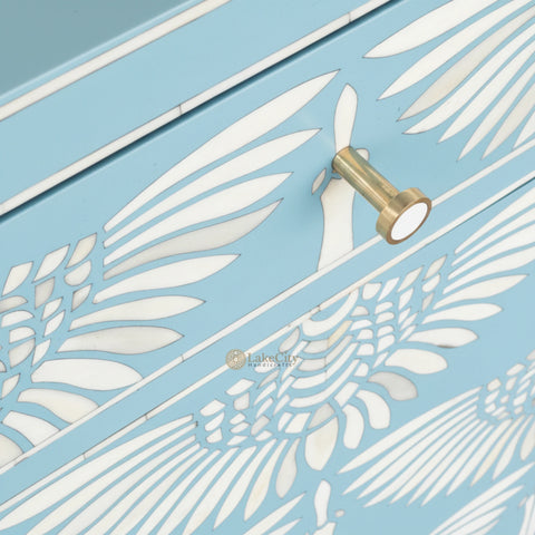 Bone Inlay Swan Design 4 Drawers & 4 Doors Sideboard Blue