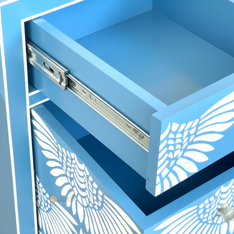 Bone Inlay Swan Design 4 Drawers & 4 Doors Sideboard Blue