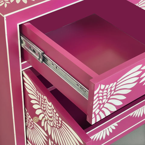 Bone Inlay Swan Design 4 Drawers & 4 Doors Sideboard Pink