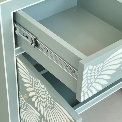 Bone Inlay Swan Design 4 Drawers & 4 Doors Sideboard Slate Green