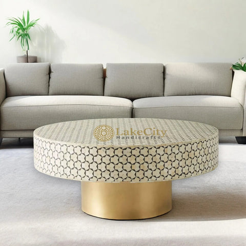 Bone Inlay Targua Design Round Coffee Table | Bone Inlay Targua Design Round Center Table