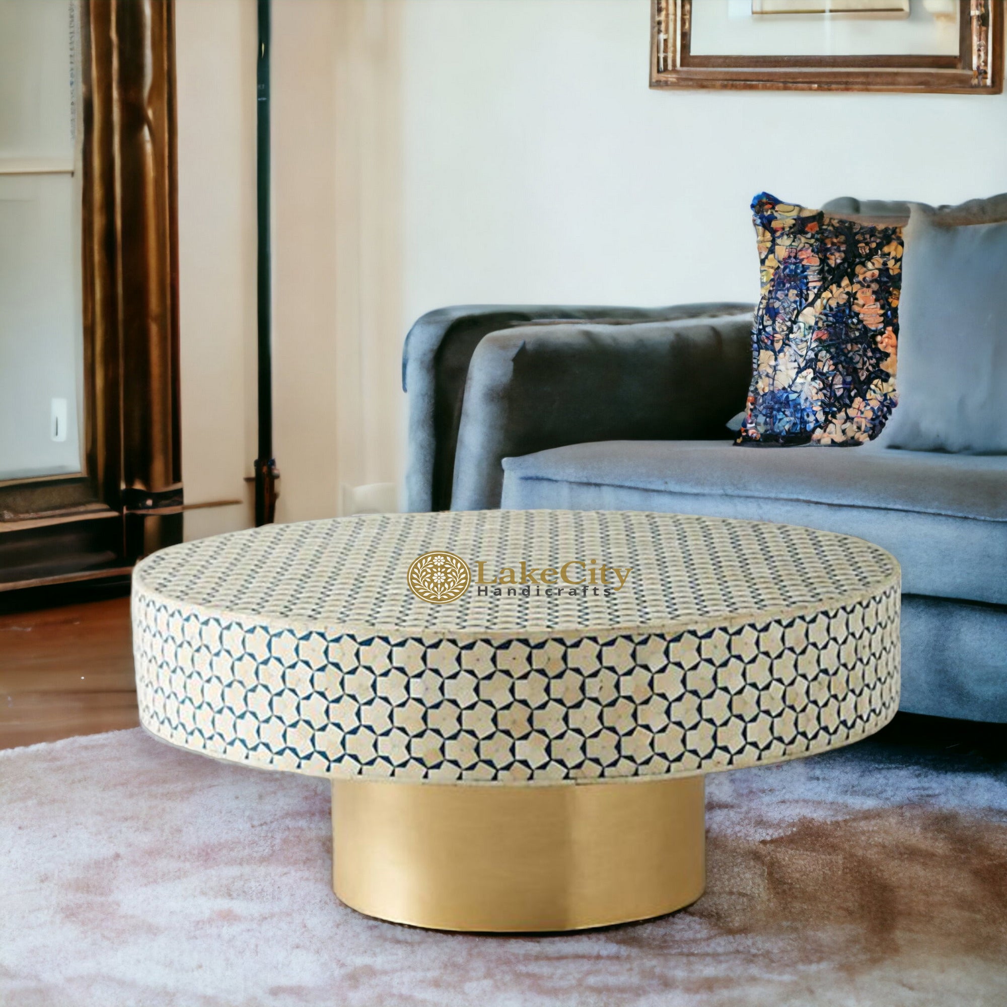Bone Inlay Targua Design Round Coffee Table | Bone Inlay Targua Design Round Center Table