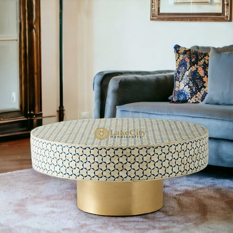 Bone Inlay Targua Design Round Coffee Table | Bone Inlay Targua Design Round Center Table