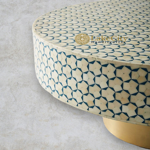 Bone Inlay Targua Design Round Coffee Table | Bone Inlay Targua Design Round Center Table