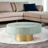 Bone Inlay Targua Design Round Coffee Table Teal Green | Bone Inlay Targua Design Round Center Table Teal Green