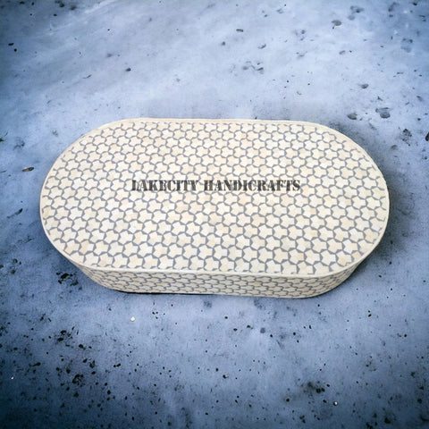 Bone Inlay Targua Design Oval Shape Coffee Table Grey | Bone Inlay Targua Design Oval Shape Center Table Grey