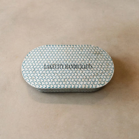 Bone Inlay Targua Design Oval Shape Coffee Table Teal Green | Bone Inlay Targua Design Oval Shape Center Table Teal Green