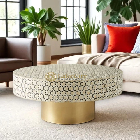 Bone Inlay Targua Design Round Coffee Table | Bone Inlay Targua Design Round Center Table