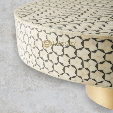 Bone Inlay Targua Design Round Coffee Table | Bone Inlay Targua Design Round Center Table