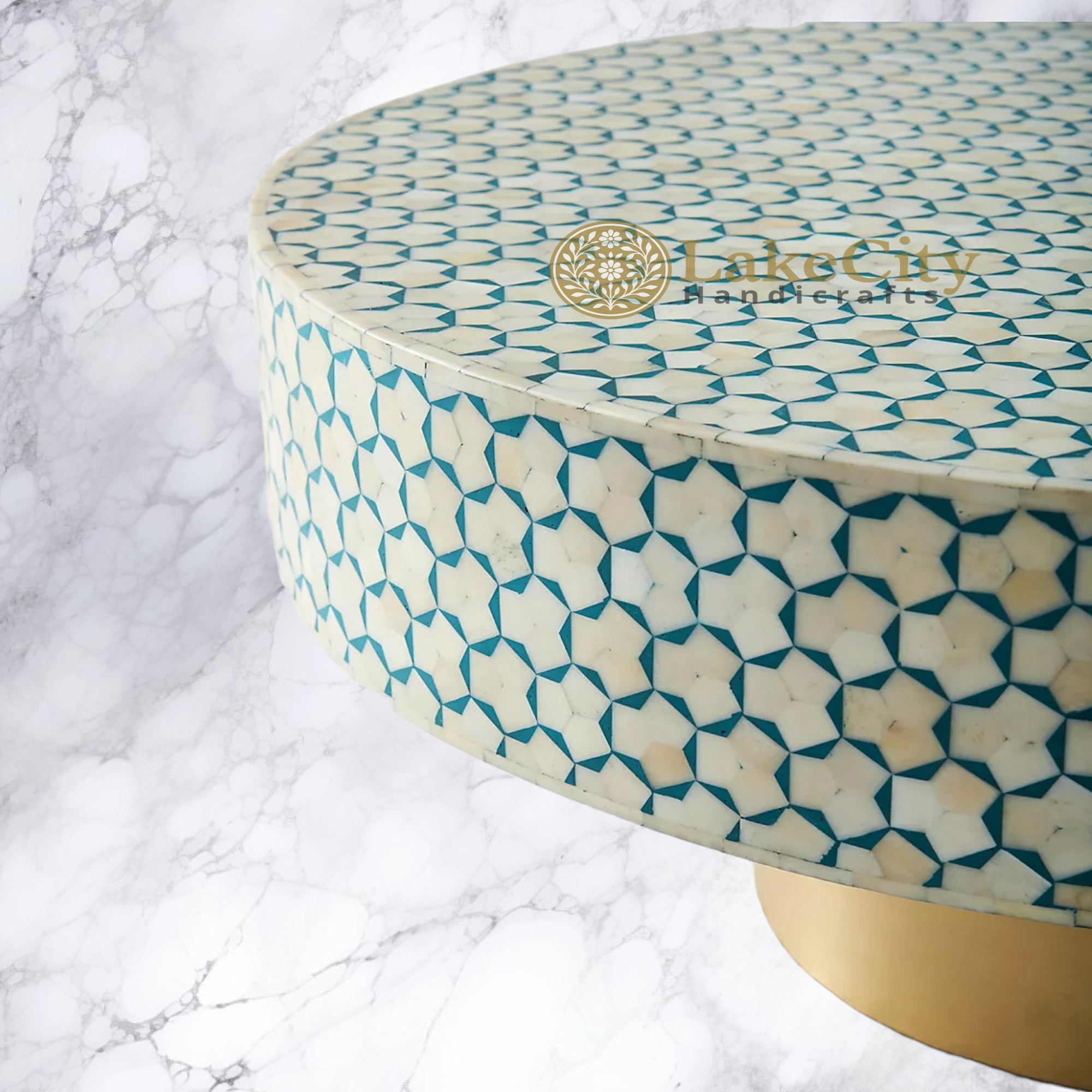 Bone Inlay Targua Design Round Coffee Table | Bone Inlay Targua Design Round Center Table