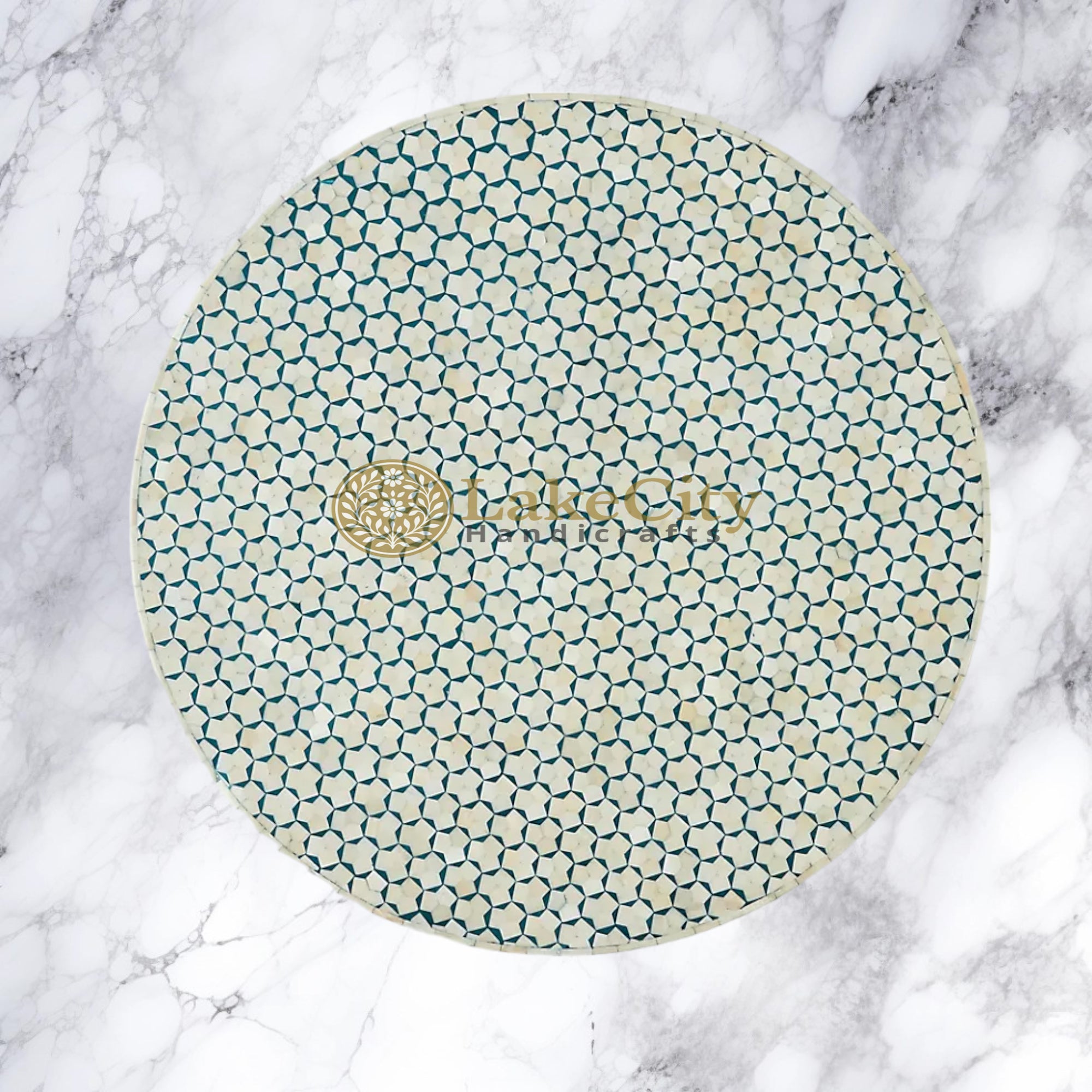Bone Inlay Targua Design Round Coffee Table | Bone Inlay Targua Design Round Center Table