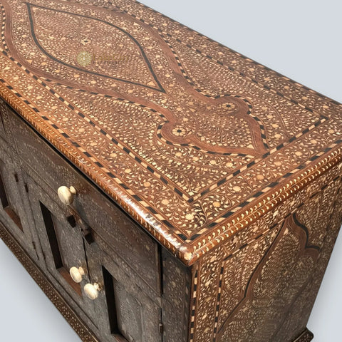 Bone Inlay Teakwood 2 Drawers & 4 Doors Buffet Table Brown