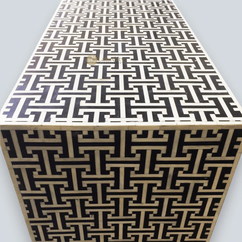 Buffet 3 tiroirs et 2 portes avec incrustations d'os Tic Tac Design, noir