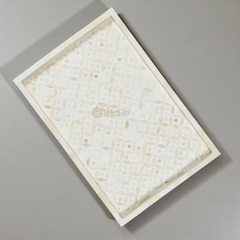 Bone Inlay Tray Geometric Design White