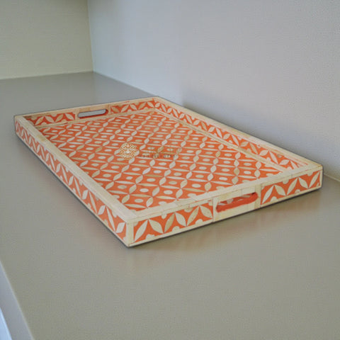 Bone Inlay Tray In Geometric Design Orange