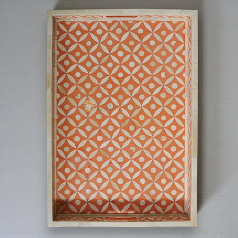 Bone Inlay Tray In Geometric Design Orange