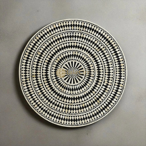 Bone Inlay Diamond Design Round Dining Table Black