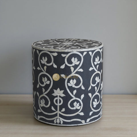 Bone Inlay Vertical Bel Round Stool Black