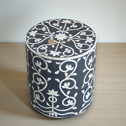 Bone Inlay Vertical Bel Round Stool Black