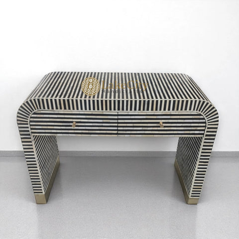 Bone Inlay Waterfall 2 Drawers Console Black