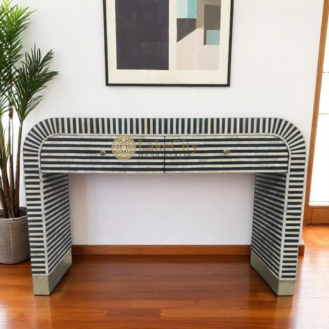 Bone Inlay Waterfall 2 Drawers Console Black