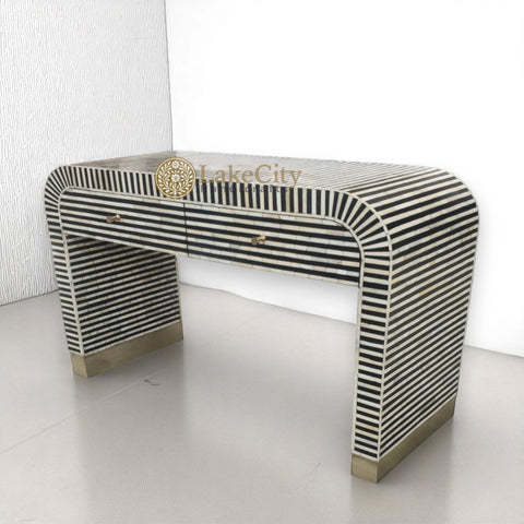 Bone Inlay Waterfall 2 Drawers Console Black