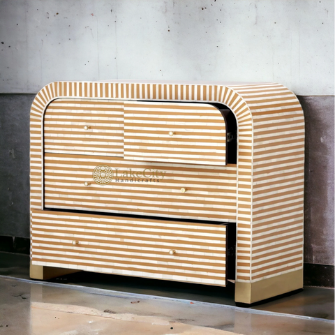 Bone Inlay Waterfall Stripe 4 Drawers Dresser Table | Bone Inlay Waterfall Stripe 4 Drawers Chest