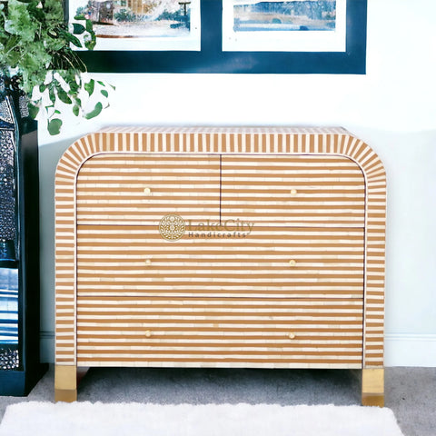 Bone Inlay Waterfall Stripe 4 Drawers Dresser Table | Bone Inlay Waterfall Stripe 4 Drawers Chest