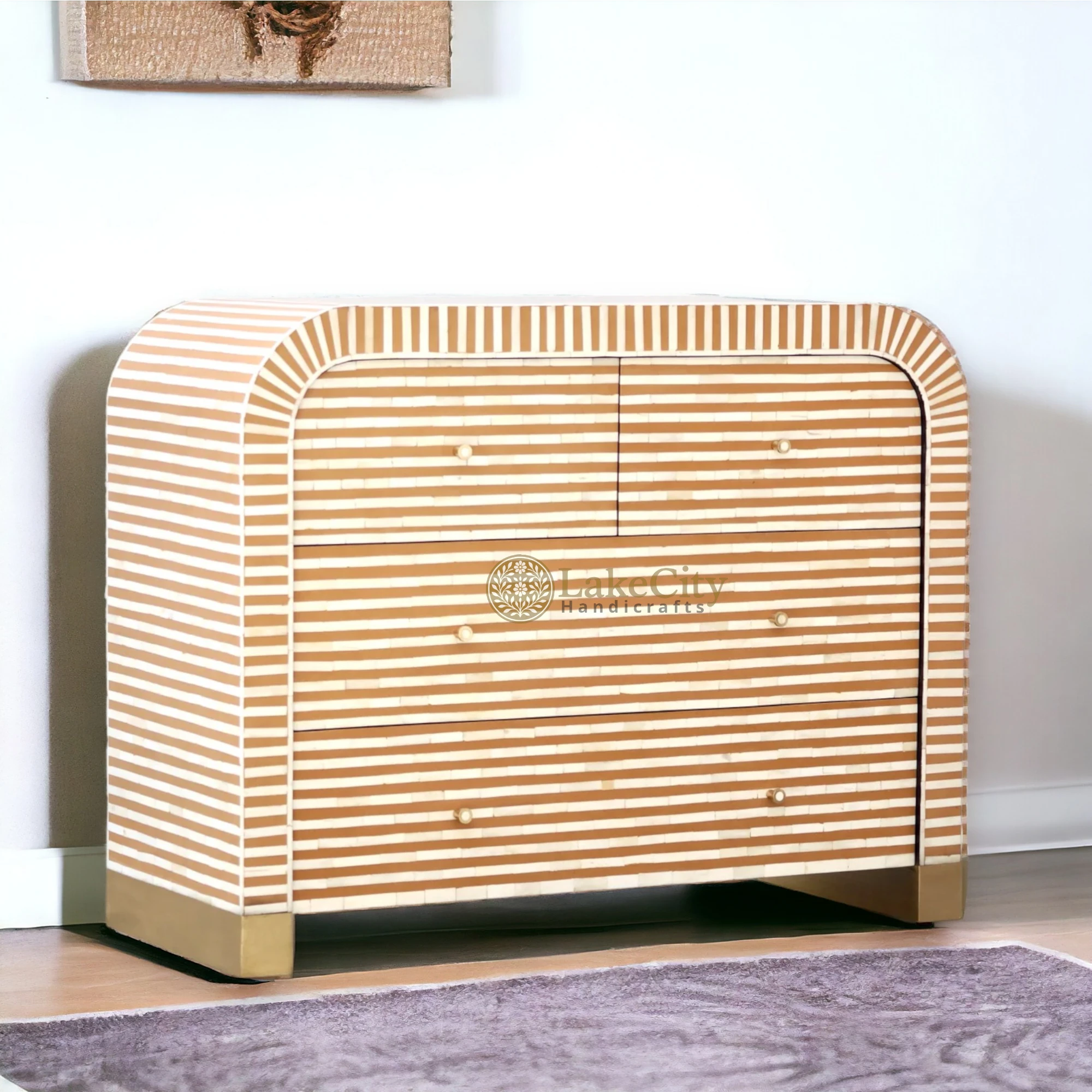 Bone Inlay Waterfall Stripe 4 Drawers Dresser Table | Bone Inlay Waterfall Stripe 4 Drawers Chest