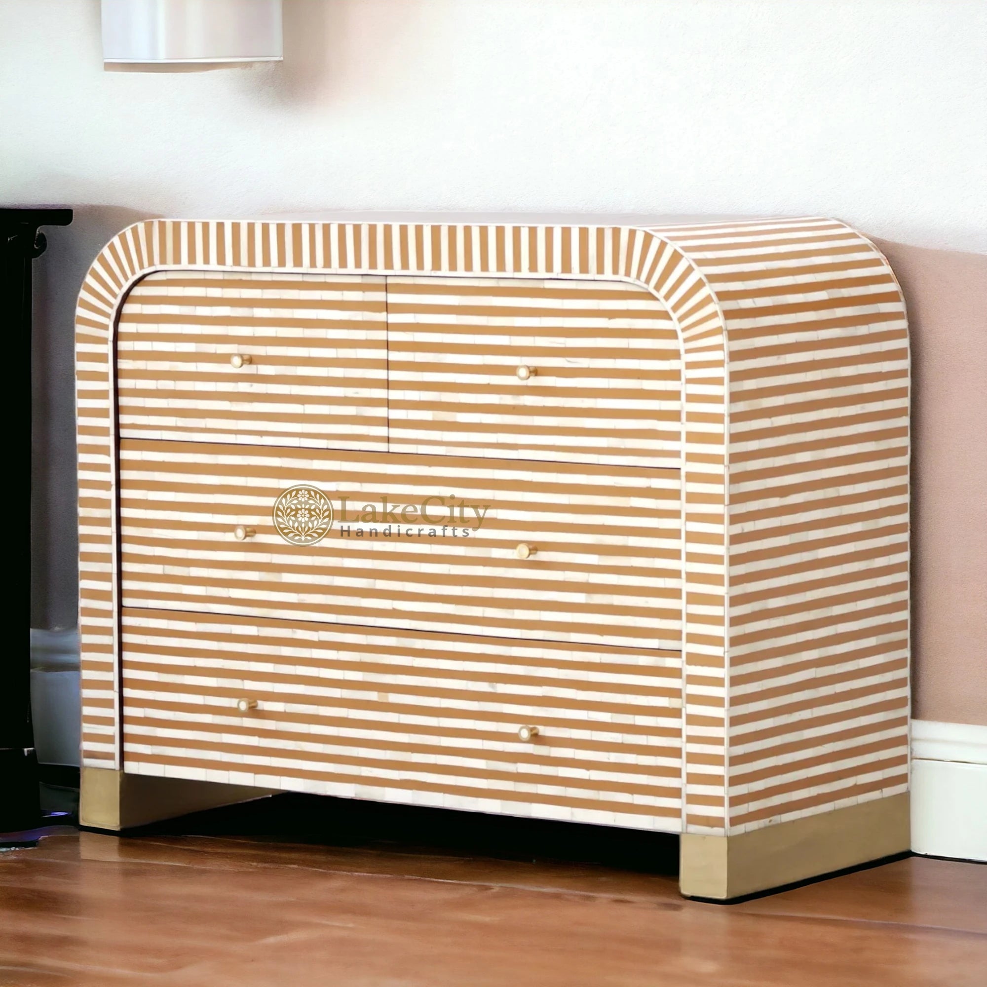 Bone Inlay Waterfall Stripe 4 Drawers Dresser Table | Bone Inlay Waterfall Stripe 4 Drawers Chest