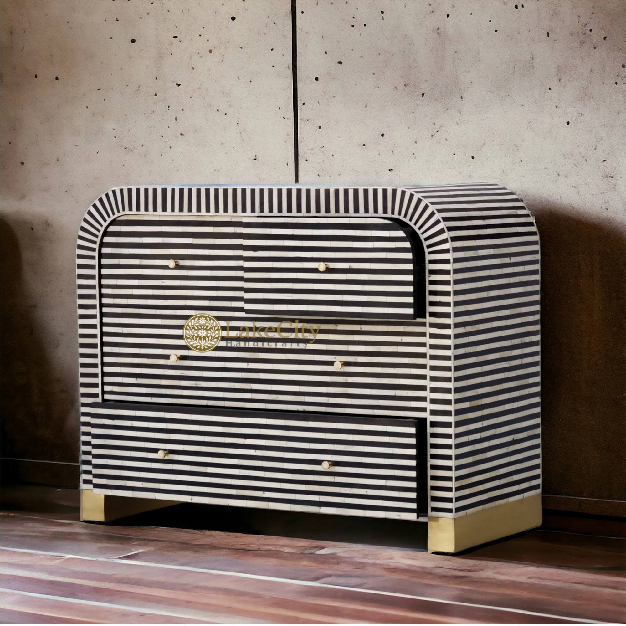 Bone Inlay Waterfall Stripe 4 Drawers Dresser Table | Bone Inlay Waterfall Stripe 4 Drawers Chest