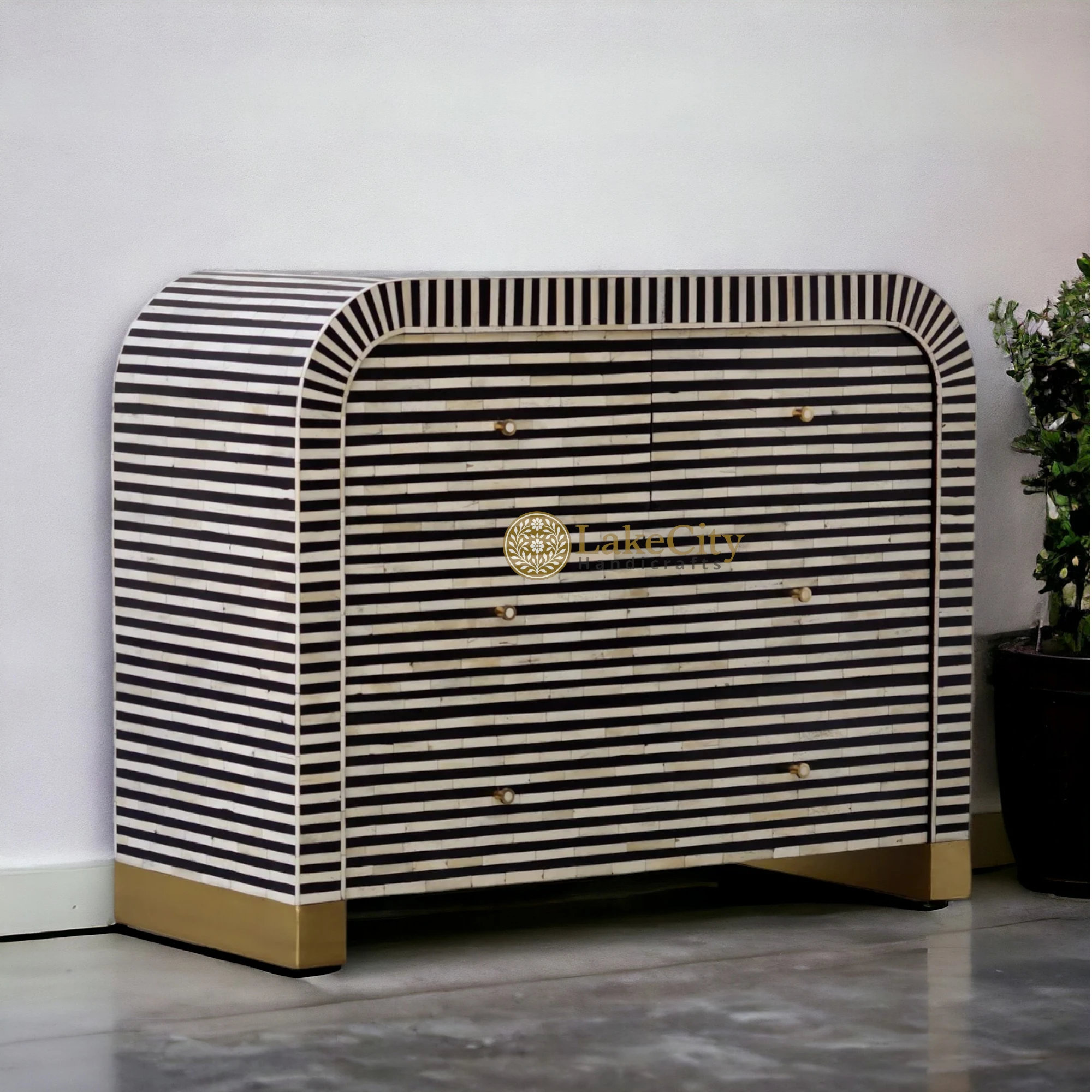 Bone Inlay Waterfall Stripe 4 Drawers Dresser Table | Bone Inlay Waterfall Stripe 4 Drawers Chest