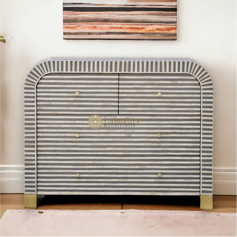 Bone Inlay Waterfall Stripe 4 Drawers Dresser Table | Bone Inlay Waterfall Stripe 4 Drawers Chest