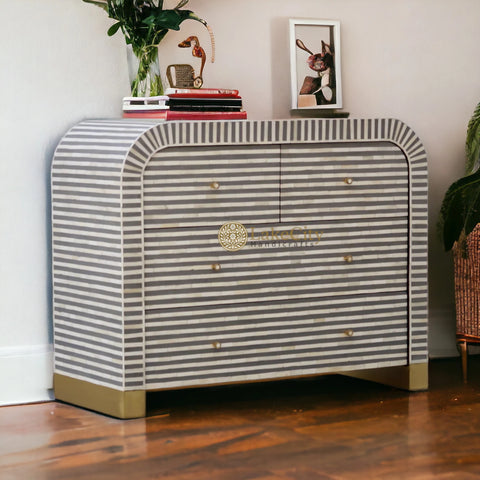 Bone Inlay Waterfall Stripe 4 Drawers Dresser Table | Bone Inlay Waterfall Stripe 4 Drawers Chest